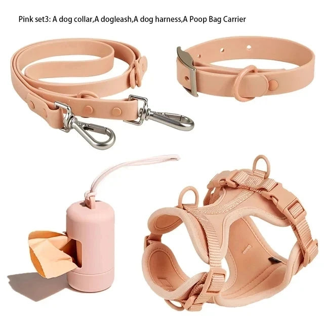 Dog Harness And Leash Set, Waterproof Easy To Clean Dog Leash Adjustable Dog Vest Harness With Dog Poop Bag Holder For Small, Me