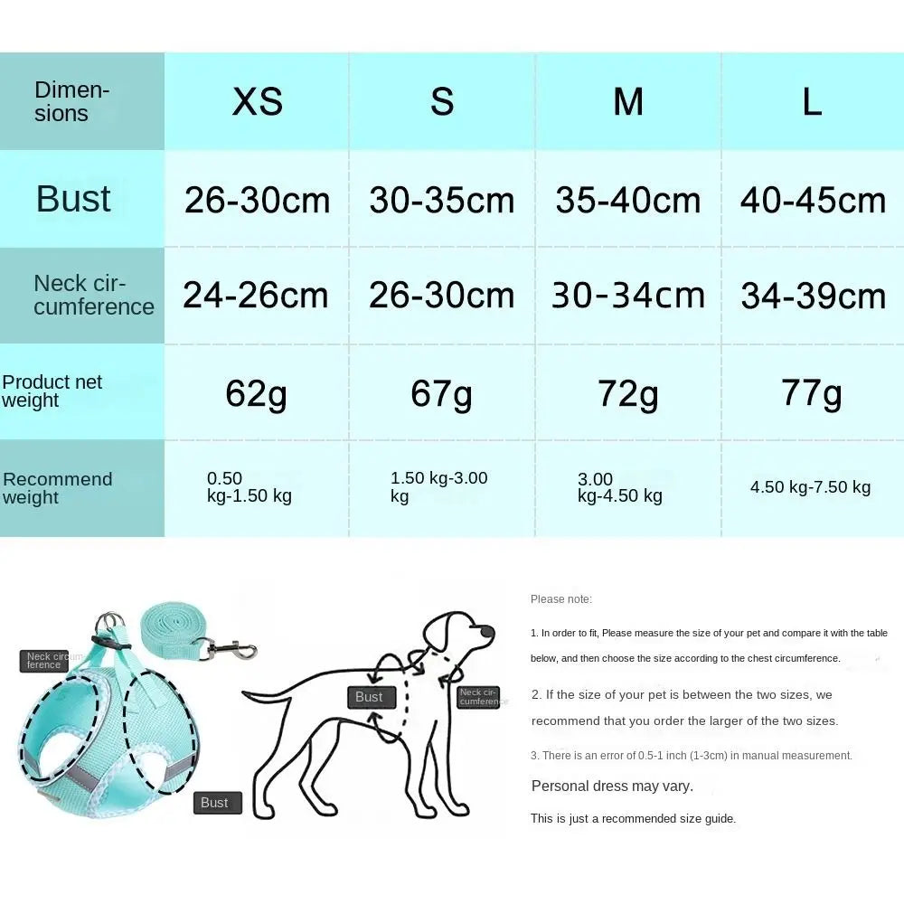 Durable Reflective Dog Harness Leash Adjustable Anti Escape Dog Vest No Pull Breathable Puppy Cat Harness for Small Medium Dogs