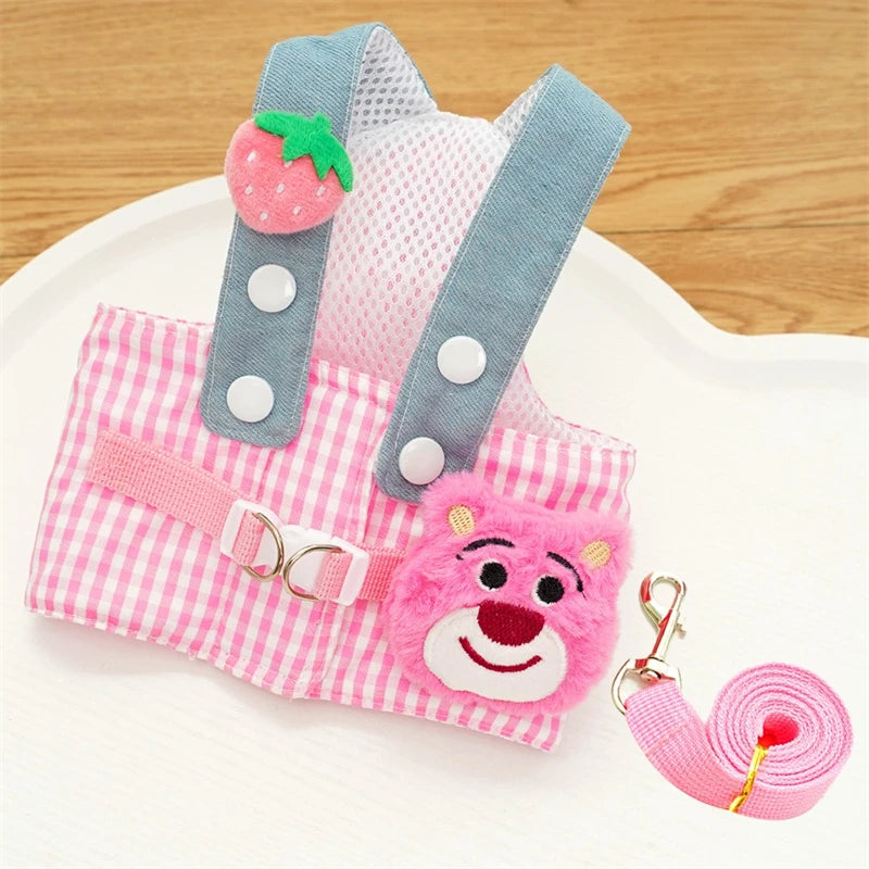 Cartoon 3pcs York Dogs Harness Leash Set All Season Unisex Cute Outdoor Pet Accessories Sunscreen Cap Small Puppy Vest Traction