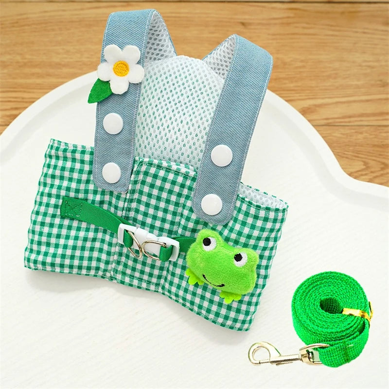 Cartoon 3pcs York Dogs Harness Leash Set All Season Unisex Cute Outdoor Pet Accessories Sunscreen Cap Small Puppy Vest Traction
