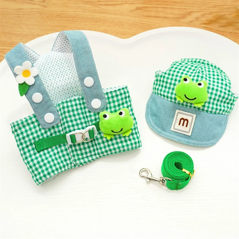 Cartoon 3pcs York Dogs Harness Leash Set All Season Unisex Cute Outdoor Pet Accessories Sunscreen Cap Small Puppy Vest Traction