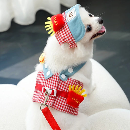 Cartoon 3pcs York Dogs Harness Leash Set All Season Unisex Cute Outdoor Pet Accessories Sunscreen Cap Small Puppy Vest Traction