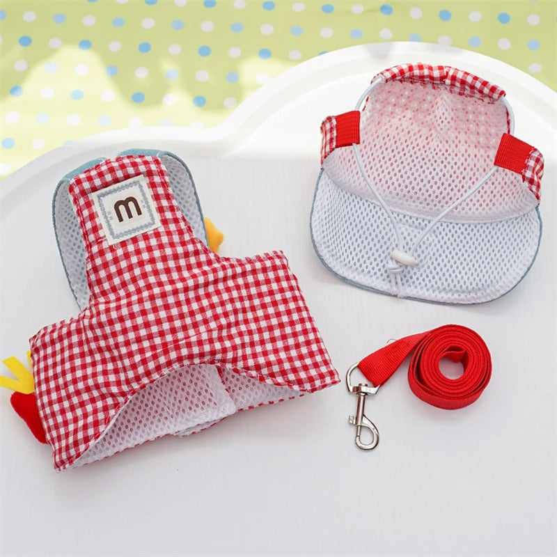 Cartoon 3pcs York Dogs Harness Leash Set All Season Unisex Cute Outdoor Pet Accessories Sunscreen Cap Small Puppy Vest Traction